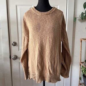 Quince Womens Organic Cotton Linen Oversized Crew Neck Sweater Camel Medium Knit